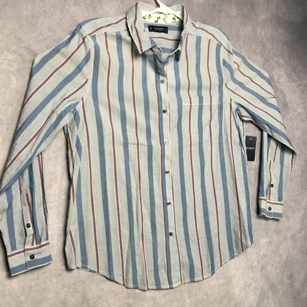 Lucky Brand Womens Button Up Long Sleeve Shirt size Large New w Tags Blue Stripe - Picture 2 of 16